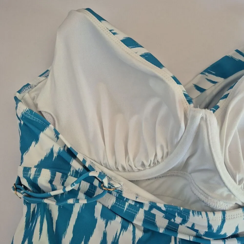 Anne Cole Blue White Ikat Underwire Swimsuit Tankini Top Womens XXL
